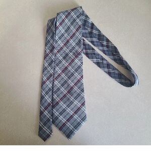 Vintage HUGO BOSS Mens Tie Made in Italy Blue Plaid 100% Silk Seide 80s 90s